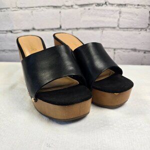 CLOUD AIR BLACK LEATHER BLOCK HEEL MULES SIZE 7 EUC